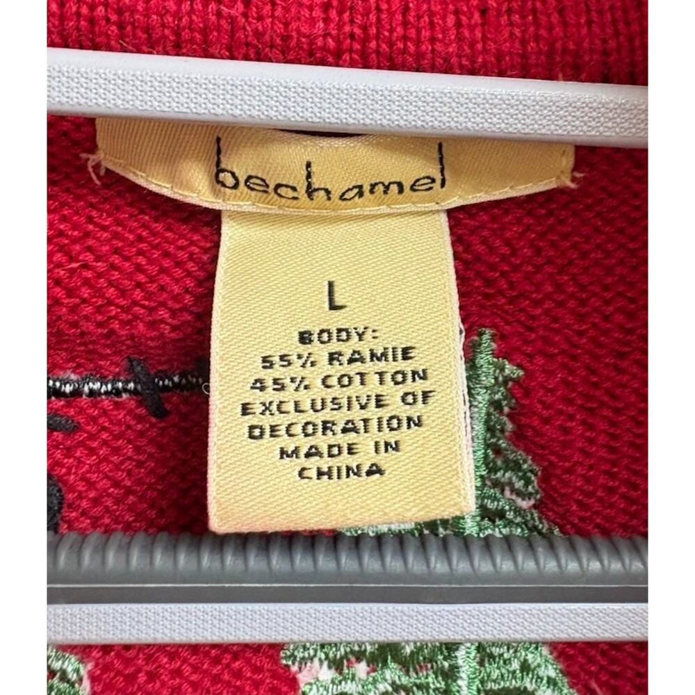 Bechamel Vintage 90s Womens L Red Christmas Sweater Moose Trees Zip Cardigan - Picture 5 of 6